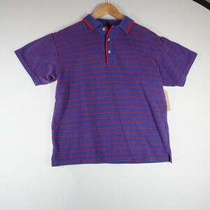 Vintage Santana Polo Shirt Women XL Purple Red Striped Preppy 90s Retro Sporty